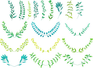 ナチュラルな色合いのリーフ・植物のフレームセット　線画なし　ベクター素材