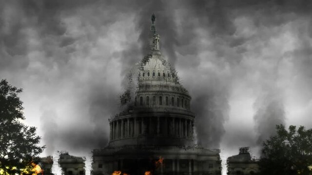 US Capitol Ruins Surrounded By Heavy Smoke V2