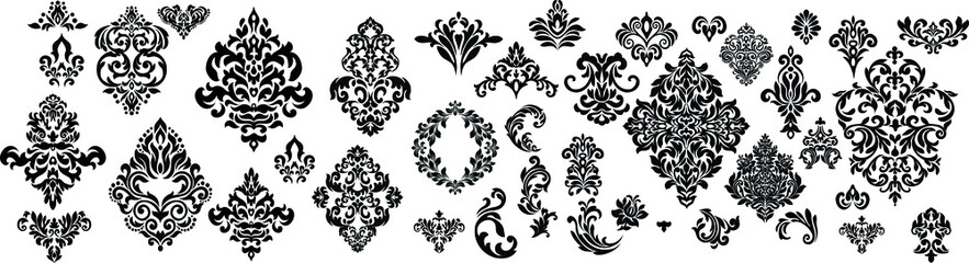 Set of Oriental vector damask patterns for greeting cards and wedding invitations.
