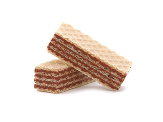 Wafer bars with cocoa cream filling isolated on white