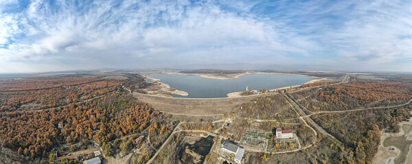 Aerial panorama of Pyasachnik (Sandstone) Reservoir, Bulgaria