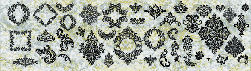 Set of Oriental vector damask patterns for greeting cards and wedding invitations.