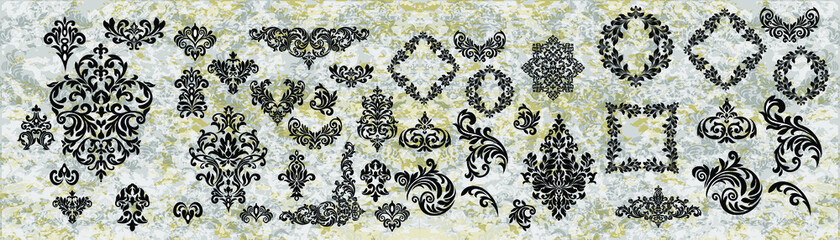 Set of Oriental vector damask patterns for greeting cards and wedding invitations.