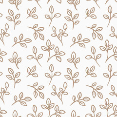 Seamless pattern with leaves. White background with twigs of tree. Hand drawn line sketch. Vector illustration	