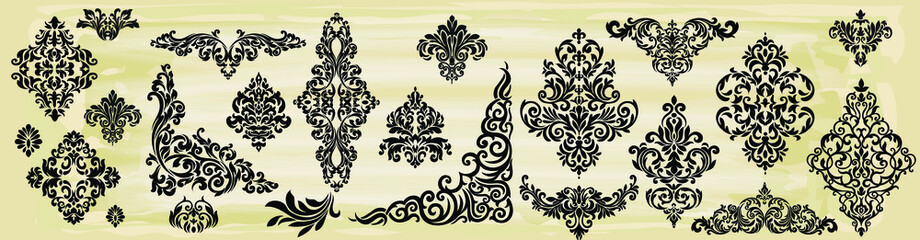Fototapeta na wymiar Set of Oriental vector damask patterns for greeting cards and wedding invitations.