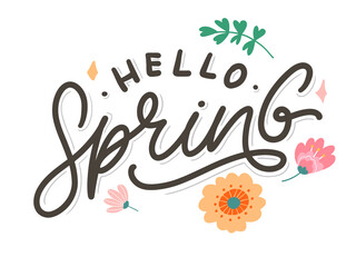 Hello Spring Flowers Text Background Frame lettering slogan