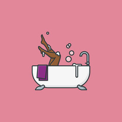 Black woman in bathtub stretching her legs vector illustration for Bathtub Day on October 7