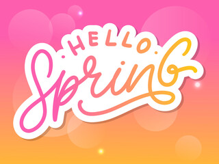 Obraz premium Hello Spring Flowers Text Background Frame lettering slogan