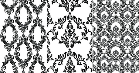 Set of Oriental vector damask patterns for greeting cards and wedding invitations.