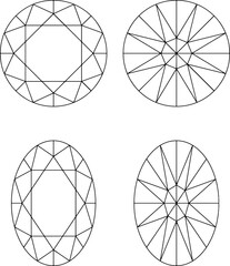 宝石のカットの線画セット　ベクター素材