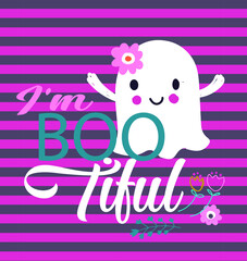 T shirt print pattern design for girls. cute ghost vector illustration
