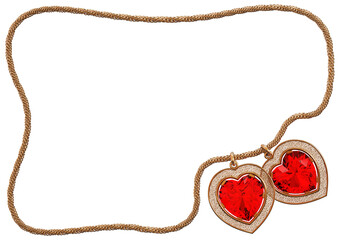 Valentine day two red hearts love necklace frame