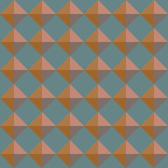 Vector 3D pyramid shaped stud seamless pattern background. Warm brown shaded studded diamond triangles on teal backdrop. Rich renaissance color geometric design. All over print for wellness concept