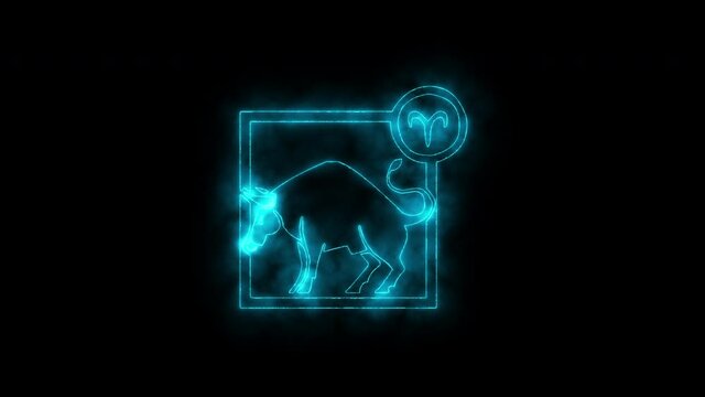 The Taurus zodiac symbol, horoscope sign lighting effect green neon glow. Royalty high-quality free stock of Taurus signs isolated on black background. Horoscope, astrology icons with simple style