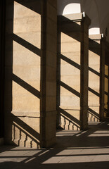 Fototapeta na wymiar Long corridor of a museum on a sunny day