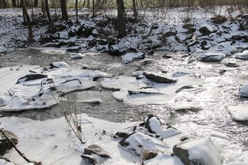 River in the winter on Czech countryside