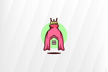 king robe combined crown and home symbol in negative space. Doodle style logo template design use bright colors.