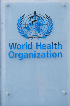 Geneva / Switzerland - February 23, 2020: Sign And Logo Of The World Health Organization (WHO/OMS) And UNAIDS