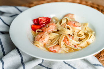 Italian creamy pasta with shrimp