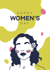 Motivation and inspiration posters with abstract shape, girl portrait in doodle style. Illustration in minimalistic style. Editable vector illustration