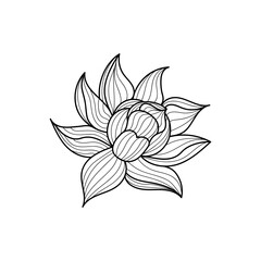 Lotus flower icon. Black line on a white background. Vector illustration.