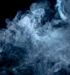 Blue smoke isolated on black background.