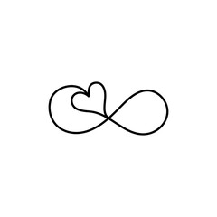 Infinity symbol with a heart, hand-drawn with ink. Vector illustration isolated on white background