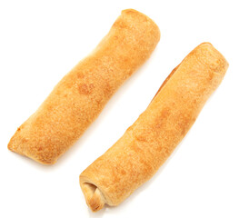 Sausages in dough isolated on white
