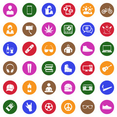 Teen Icons. White Flat Design In Square. Vector Illustration.