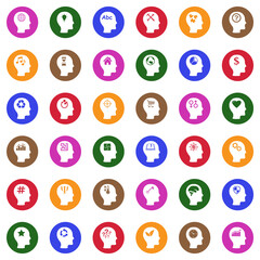 Thinking Heads Icons. White Flat Design In Square. Vector Illustration.