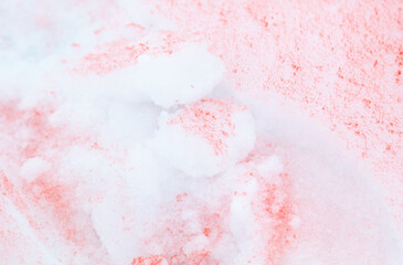 Red paint on the snow in winter.