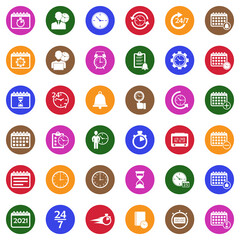 Time And Schedule Icons. White Flat Design In Square. Vector Illustration.