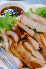 Charcoal boiled pork neck, Grilled Pork Neck, Roasted pork with Thai Spicy