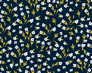Spring seamless pattern with cute flowers. Hand drawn summer flora textile
