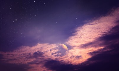 Fototapeta na wymiar colorful night sky with moon