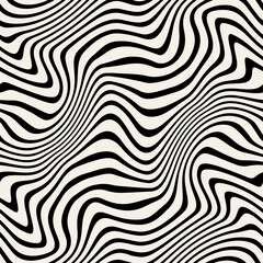 Vector seamless pattern. Abstract distorted striped texture. Monochrome curved stripes. Creative bold wavy background. Decorative design with distortion effect. Can be used as swatch for illustrator.