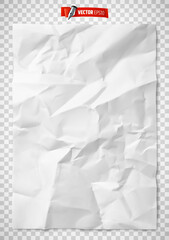Texture de papier blanc froissé vectorielle sur fond transparent - obrazy, fototapety, plakaty