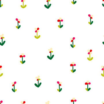 Cute floral seamless pattern in minimalistic childish style. Flower repeated texture for stylish fabric design or wrapping paper.