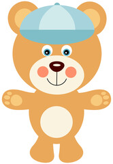 Baby boy teddy bear with a blue hat on head