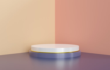 Pastel colors podium for product display with geometrical forms. 3d rendering
