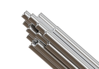 Steel or Aluminum pipes isolated on white background. 3d rendering.