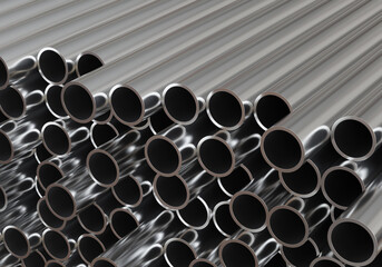 Steel or Aluminum pipes. 3d rendering.
