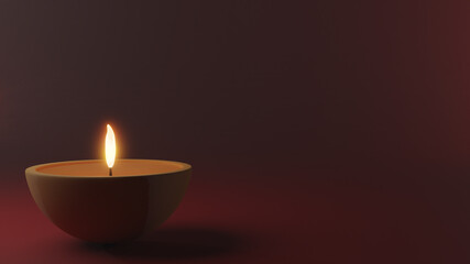 3d render Diya lamp with fire lighting for Diwali, Deepavali or Dipavali, the indian festival of lights on color background