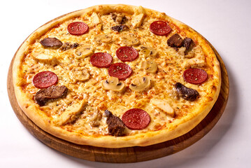 italian juicy pizza assorted with mushrooms, sausage