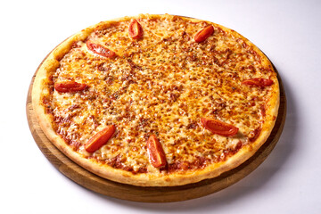 italian juicy pizza with minced meat and tomatoes