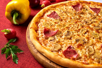 pizza with sausage and mushrooms