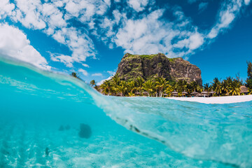Fototapeta premium Tropical transparent ocean with Le Morne mountain and luxury beach in Mauritius
