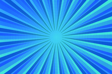Modern blue halftone, glowing rays, comic style abstract background with copy space