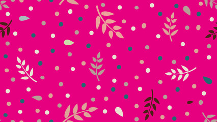 Floral pattern with leaves and dots in minimal childihs style. Abstract seamless festive background. Flourish ornamental garden with polka dot ornament.