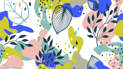 Floral seamless pattern. Branch with leaves ornamental texture. Flourish nature summer garden textured background © Terriana